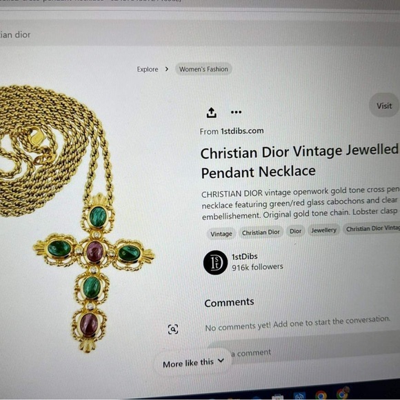 Christian Dior Vintage Jewelled Cross Pendant Necklace - Picture 2 of 5